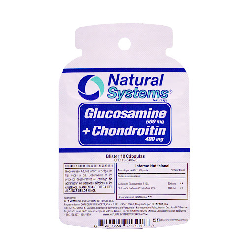 Blister Glucosamina-Condroitina 500mg-400mg 10capsulas Natural Systems