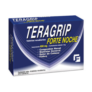 Acetaminofen + Clorfeniramina 650/4 mg Teragripforte Noche Laboratorios Farma x 4 Tabletas