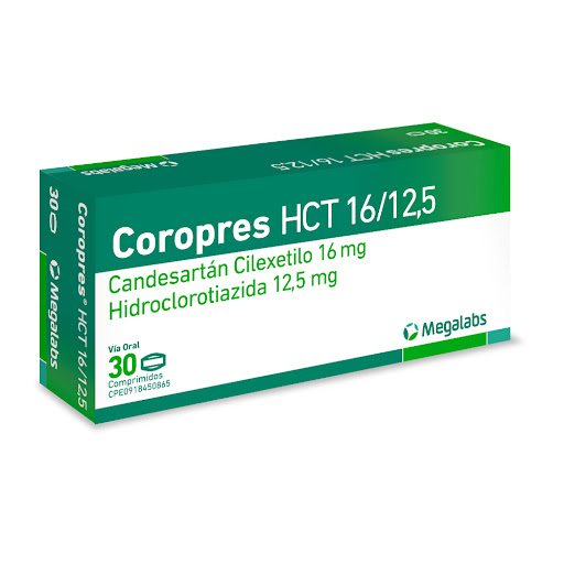 Candesartán + Hidroclorotiazida 16mg/12.5mg Coropres H Megalabs Caja x 30 Comprimidos