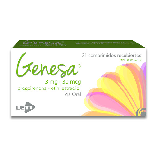 Drospirenona + Etinilestradiol 3mg/30mcg Genesa Leti Caja x 21 Comprimidos