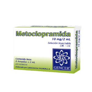 Metoclopramida 10mg/2ml Gencer Caja x 6 Ampollas de 2ml Solución Inyectable